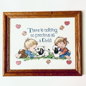 Vintage Framed Needlepoint there is nothing so precious as a child